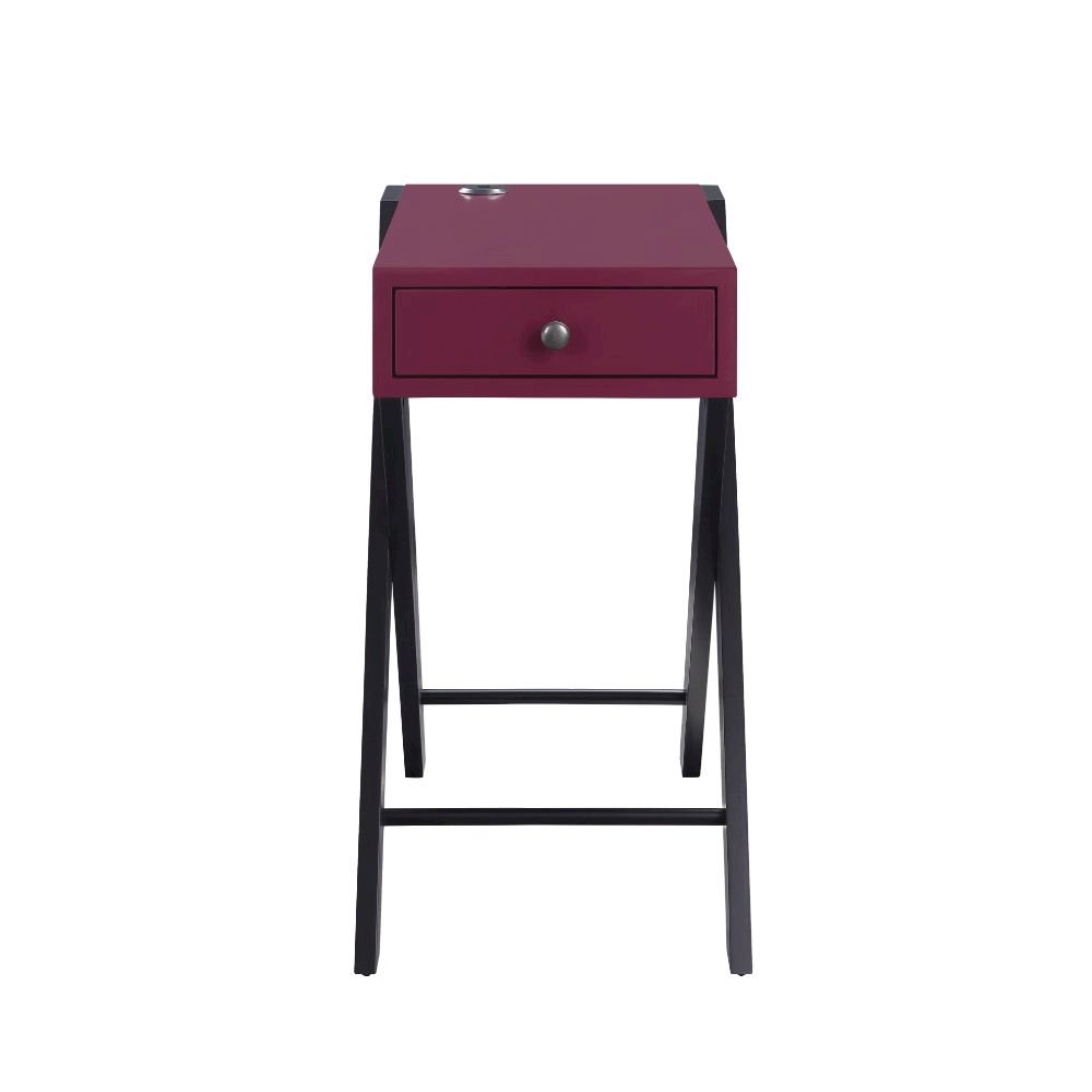 Fierce Accent Table w/USB Port Burgundy & Black. Picture 2