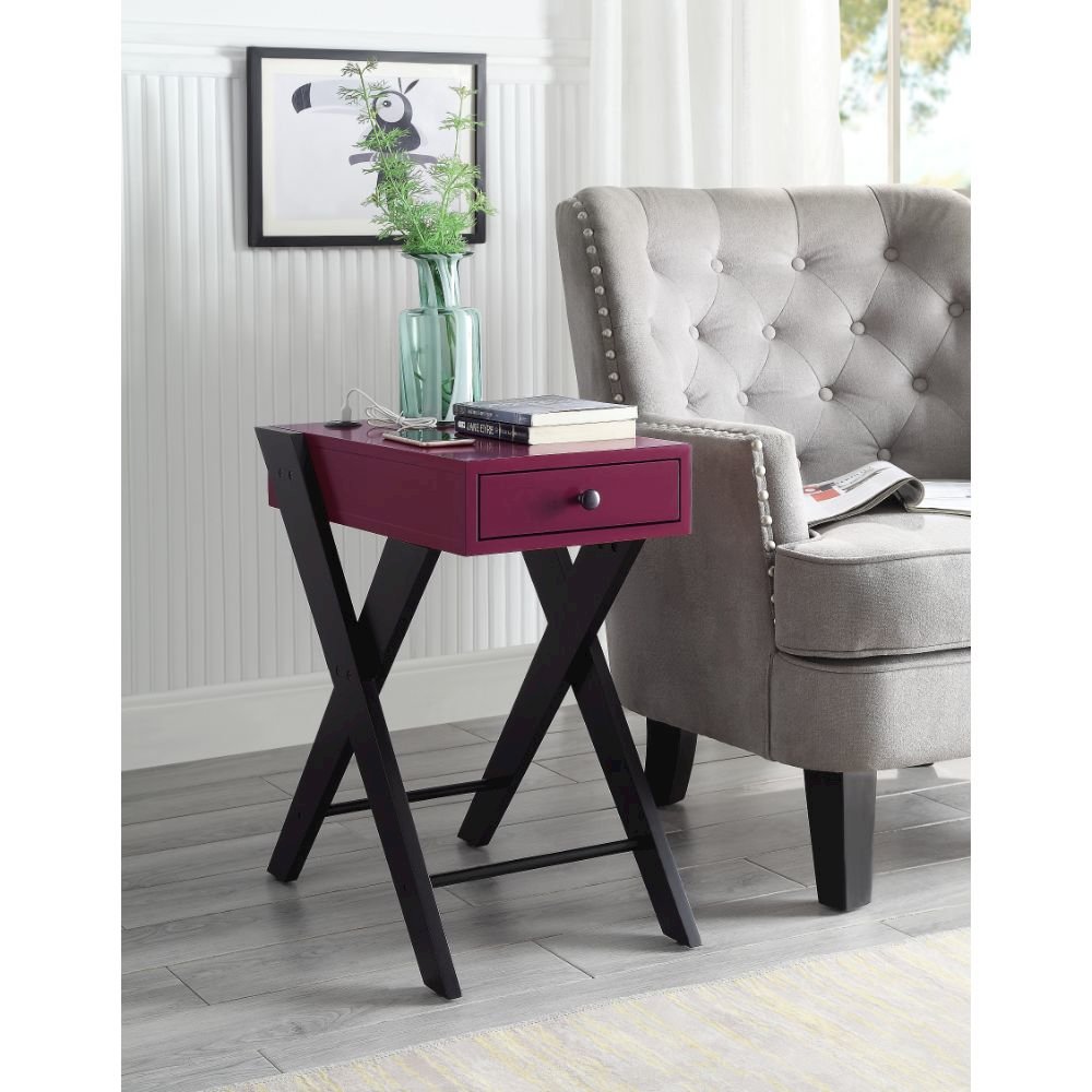 Fierce Accent Table w/USB Port Burgundy & Black. Picture 5