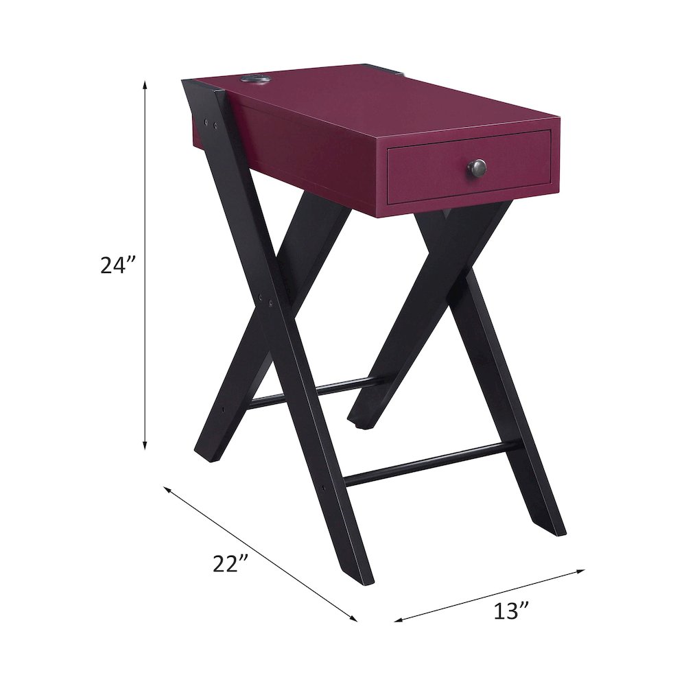 Fierce Accent Table w/USB Port Burgundy & Black. Picture 6