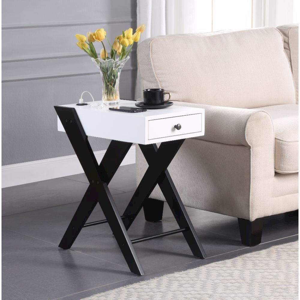 Fierce Accent Table w/USB Port White & Black. Picture 5