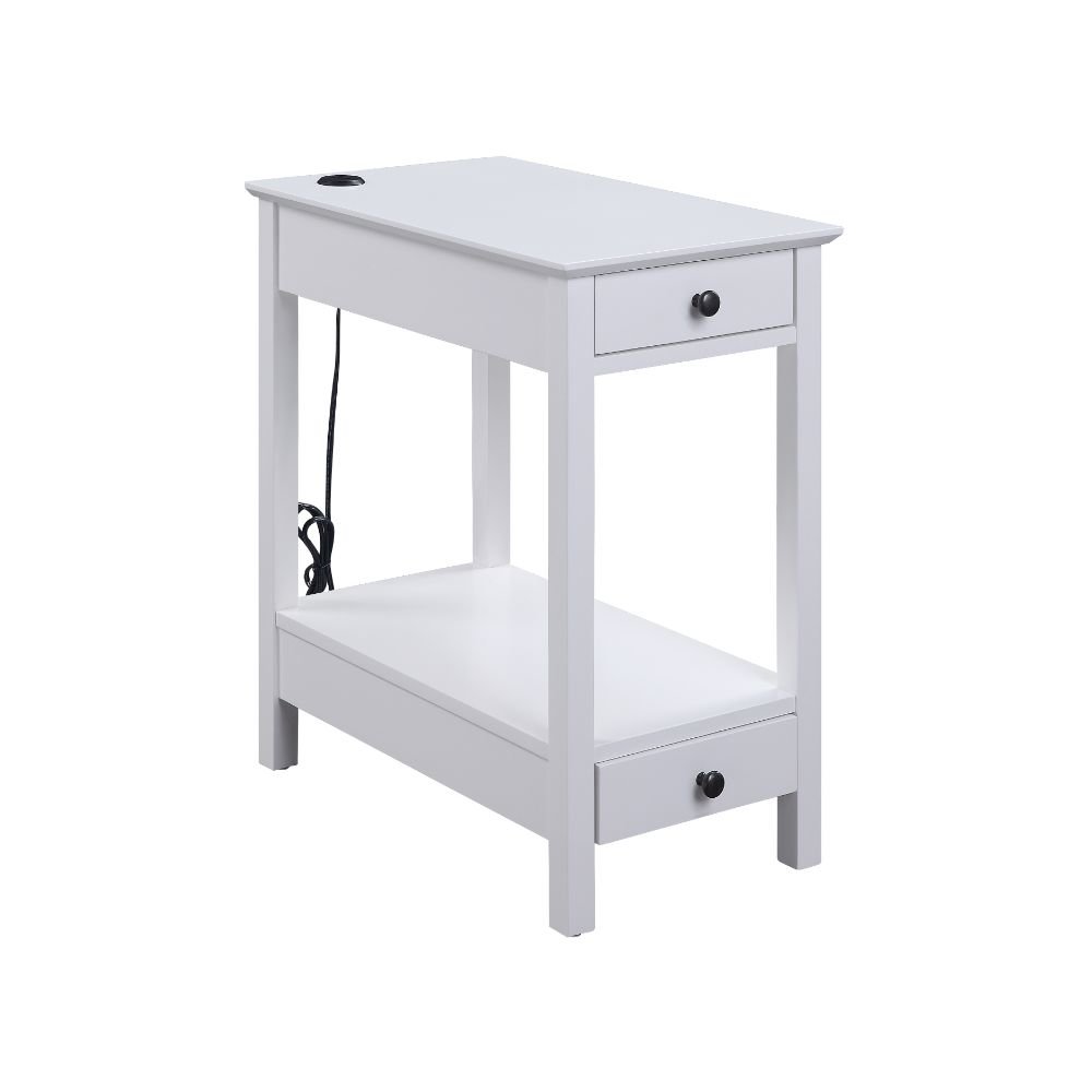 Byzad Accent Table w/USB Port White. Picture 1