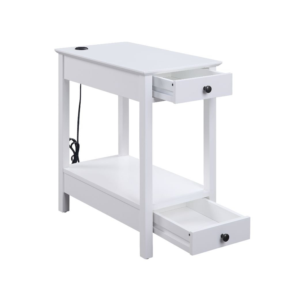 Byzad Accent Table w/USB Port White. Picture 3