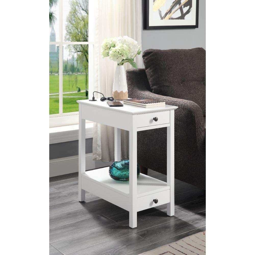 Byzad Accent Table w/USB Port White. Picture 5