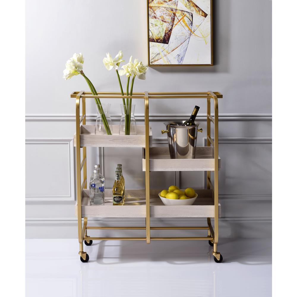 Vorrik Serving Cart Gold & WhiteWashed. Picture 1