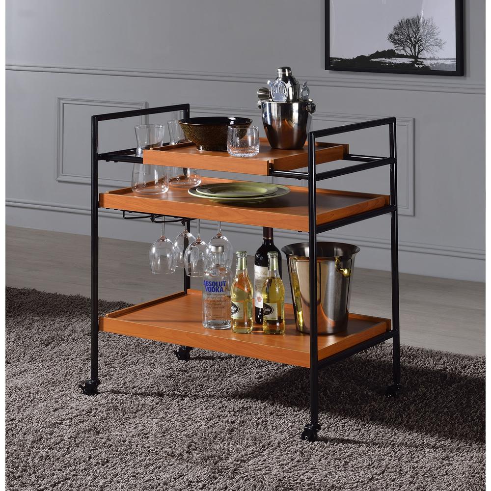 Oaken Serving Cart Honey Oak & Black. Picture 1