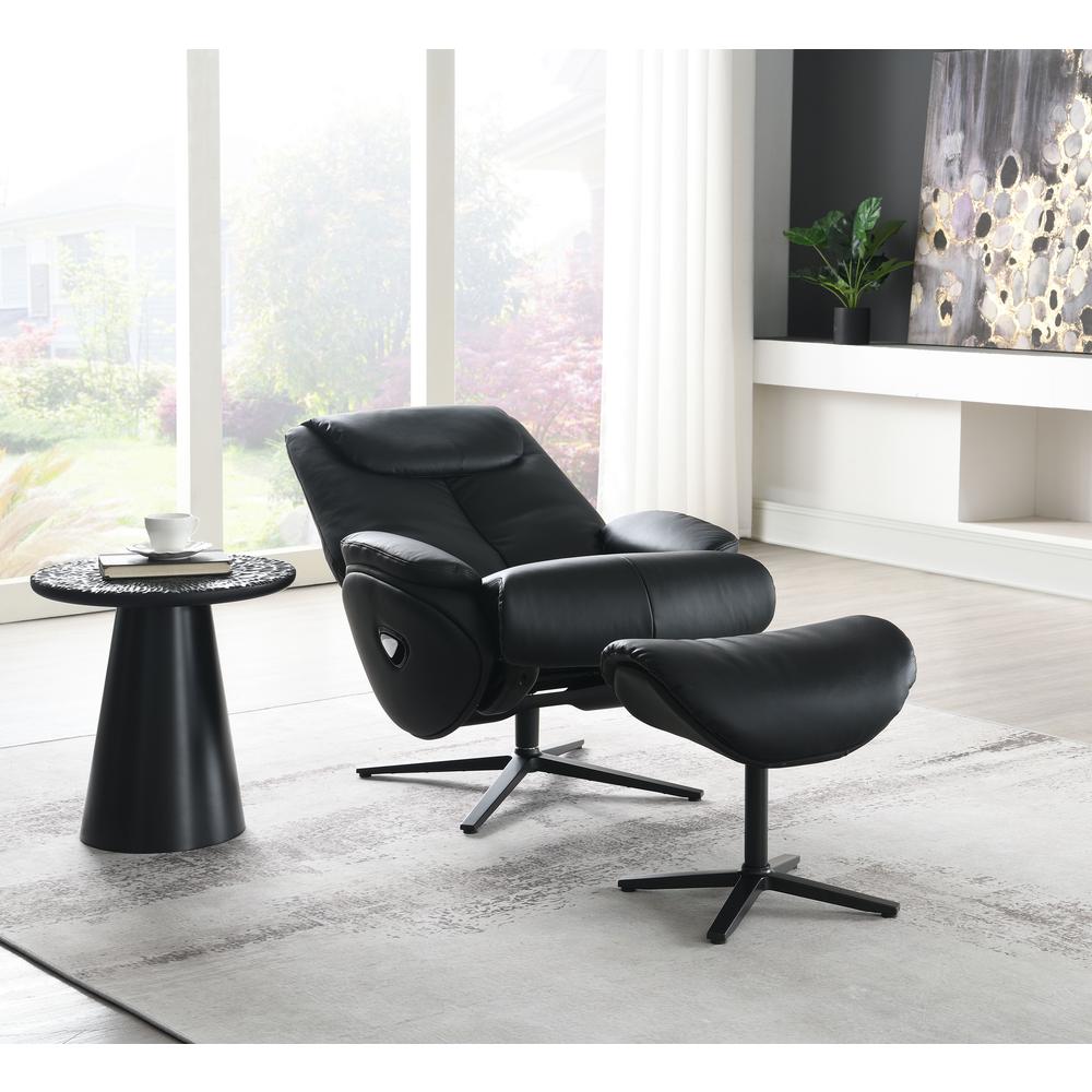 Labonita Accent Chair w/Swivel & Ottoman, Black Top Grain Leather & Black Finish. Picture 7