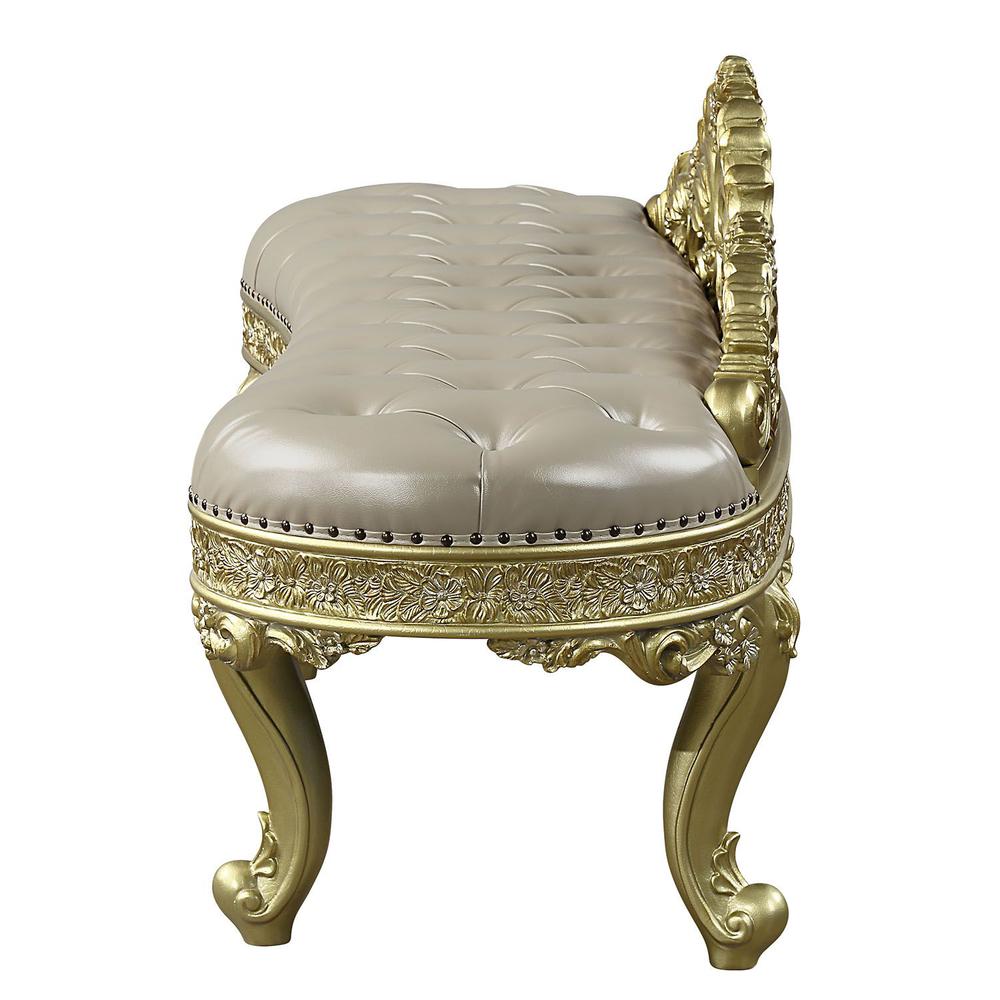 Cabriole Bench Light Gold Synthetic Leather & Gold. Picture 3