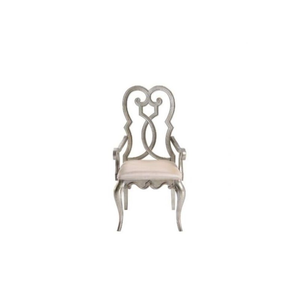 Esteban Arm Chair (Set-2) Ivory Velvet & Antique Champagne. Picture 2
