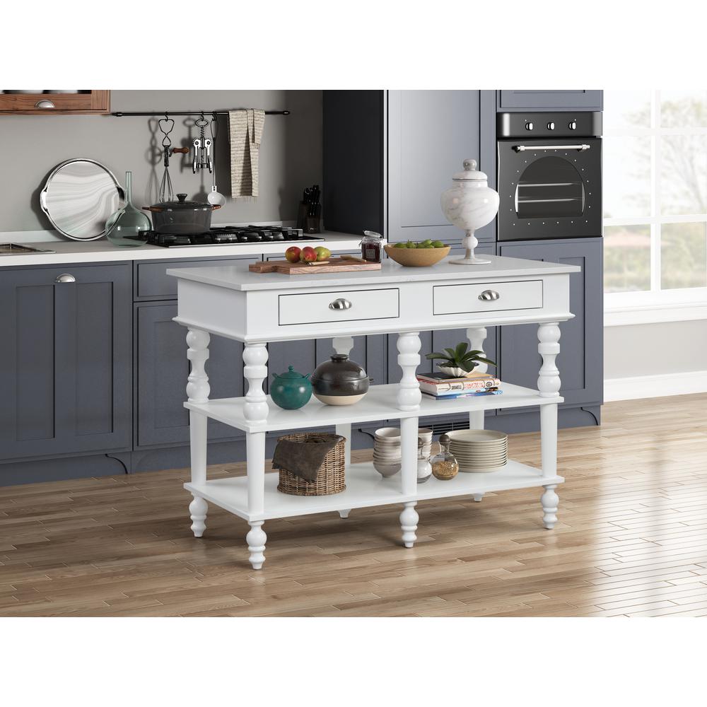 ACME Rorratt Kitchen Island, Marble & White Finish. Picture 1