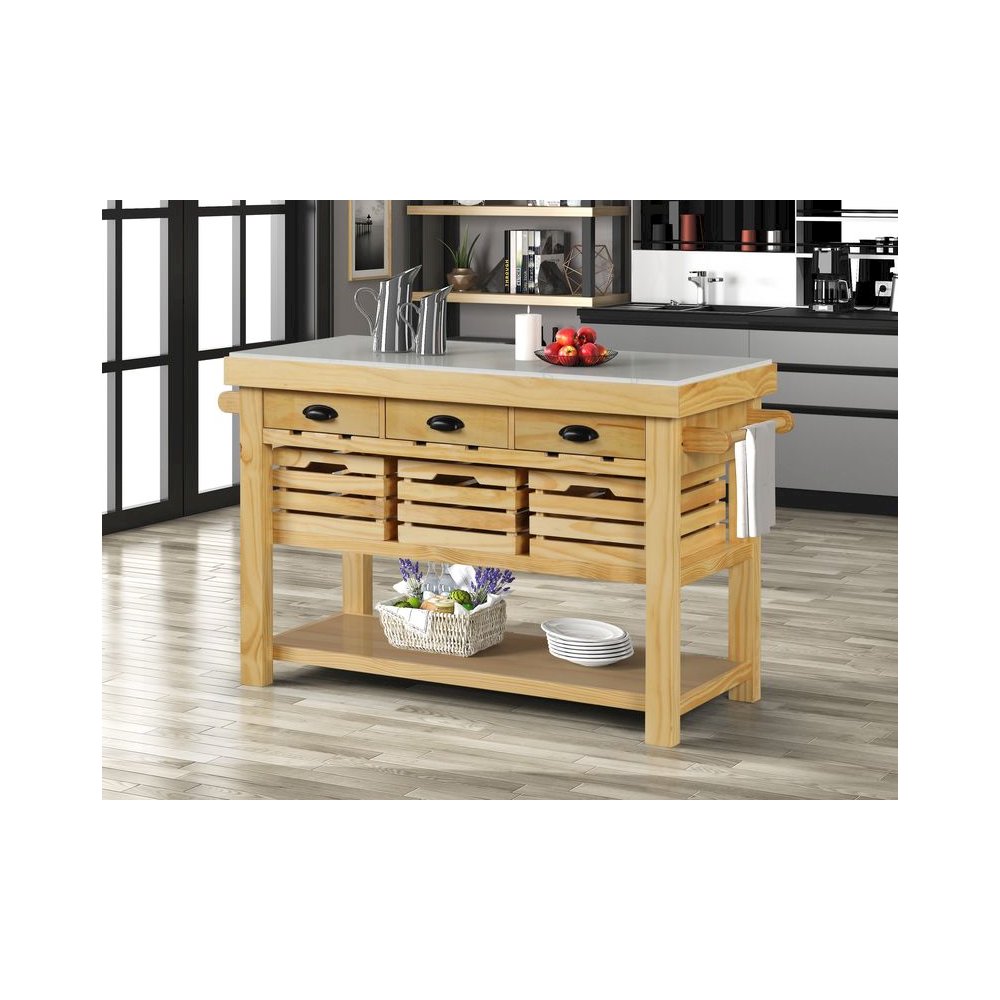 Grovaam Kitchen Island Marble Top & Natural. Picture 1