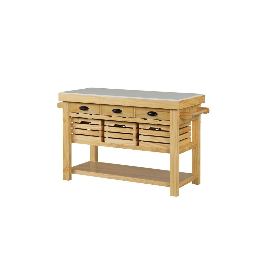 Grovaam Kitchen Island Marble Top & Natural. Picture 2