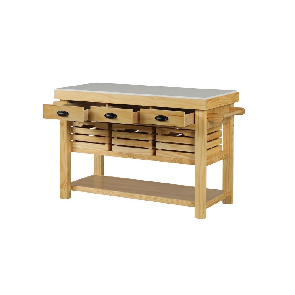 Grovaam Kitchen Island Marble Top & Natural. Picture 5