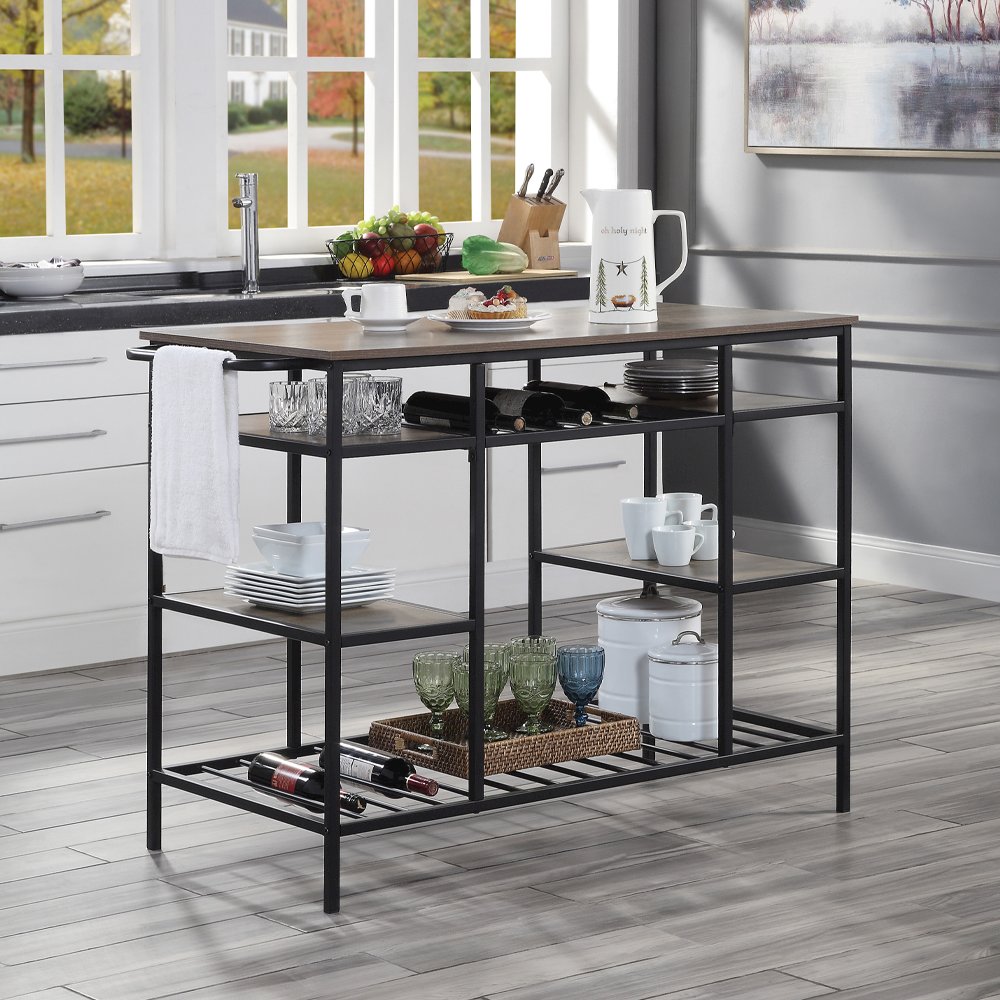 Lona Kitchen Island Rustic Oak & Black. Picture 1