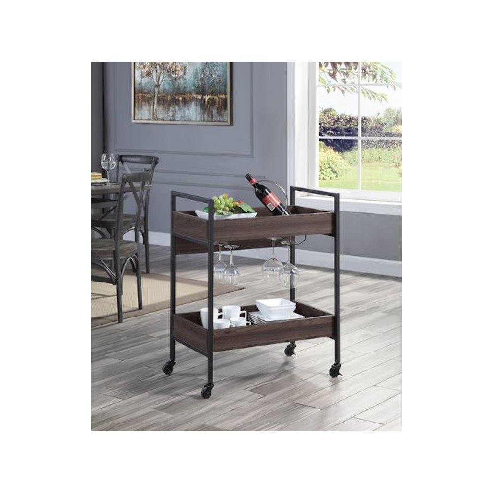 Jerrick Serving Cart Walnut & Black. Picture 1