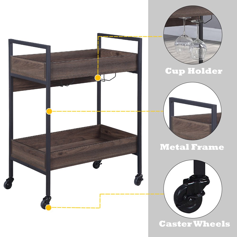 Jerrick Serving Cart Walnut & Black. Picture 8