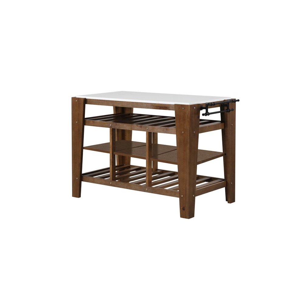 Alaroa Kitchen Island Natural Marble Top & Rustic Brown. Picture 2