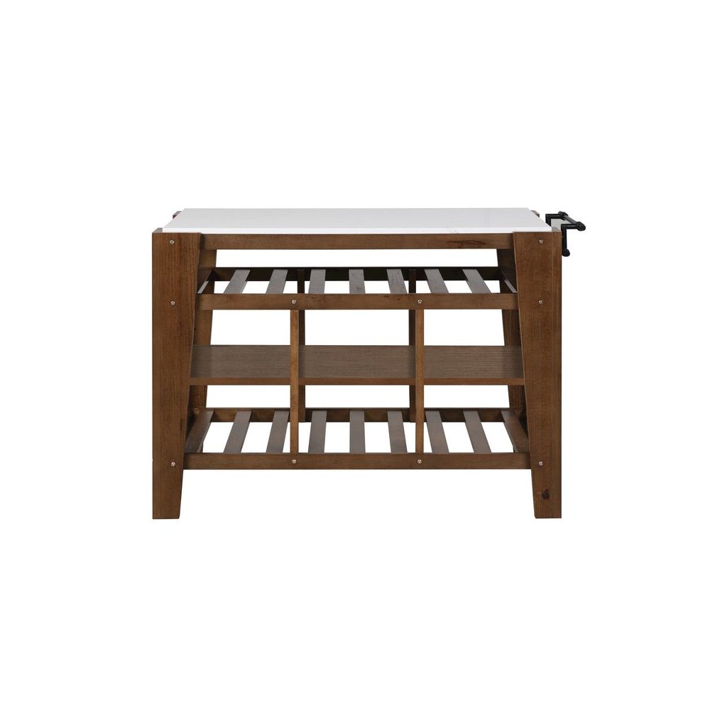 Alaroa Kitchen Island Natural Marble Top & Rustic Brown. Picture 3