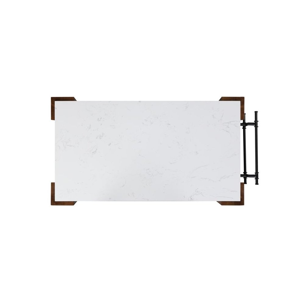 Alaroa Kitchen Island Natural Marble Top & Rustic Brown. Picture 4