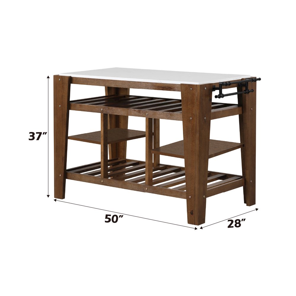 Alaroa Kitchen Island Natural Marble Top & Rustic Brown. Picture 5