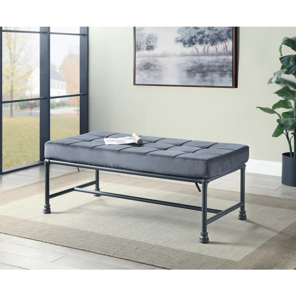 ACME Brantley Bench, Gray Velvet & Sandy Gray Finish. Picture 1