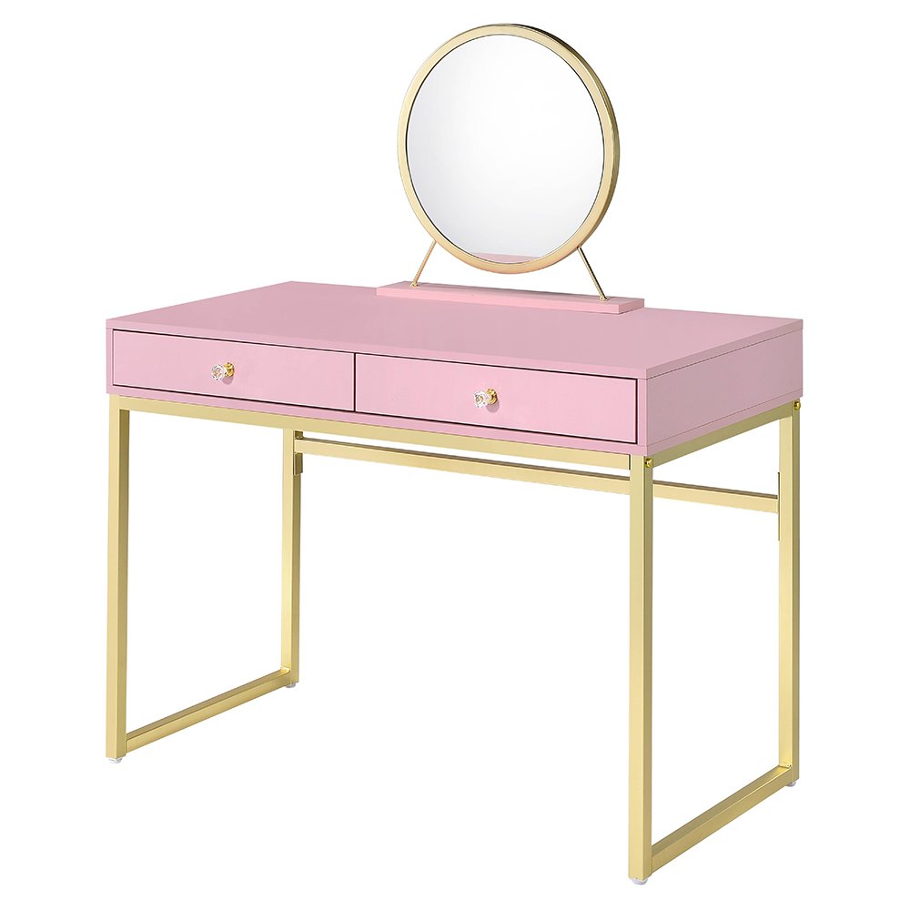 Coleen Vanity Desk w/Mirror & Jewelry Tray Pink & Gold. Picture 2