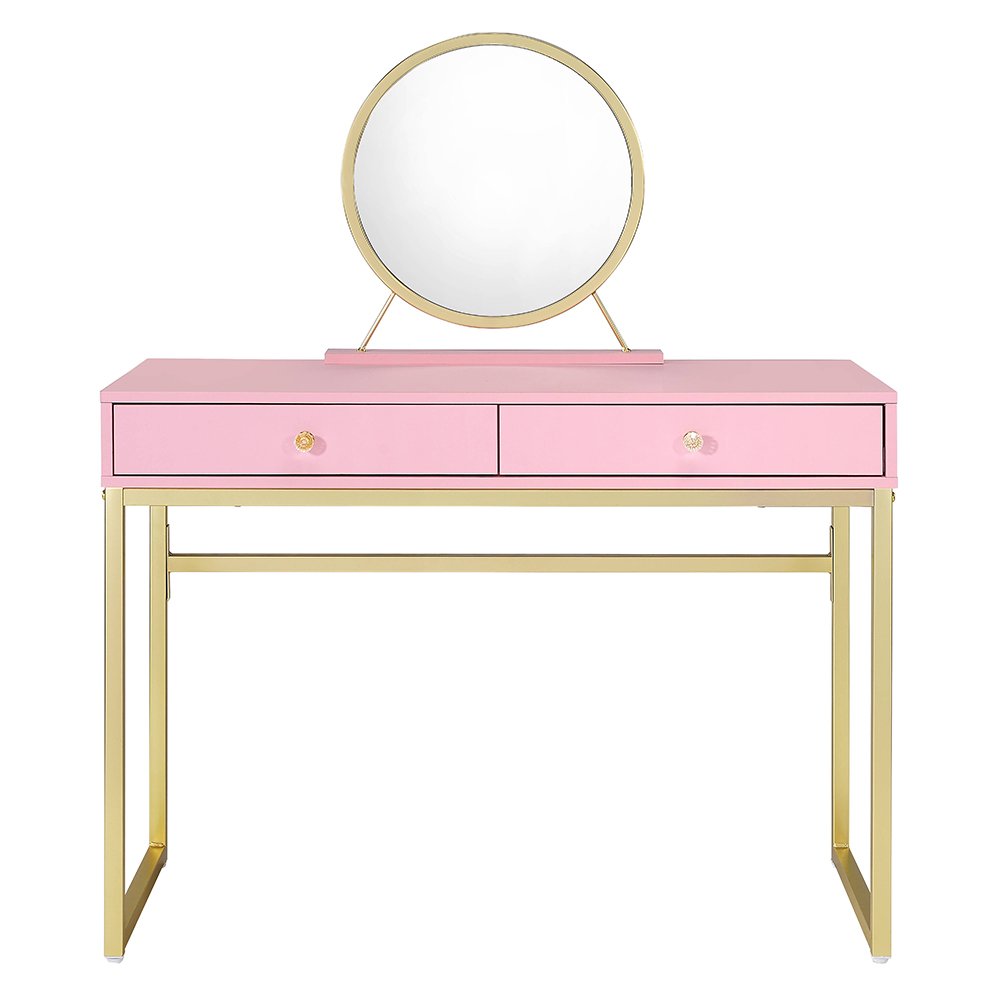 Coleen Vanity Desk w/Mirror & Jewelry Tray Pink & Gold. Picture 3