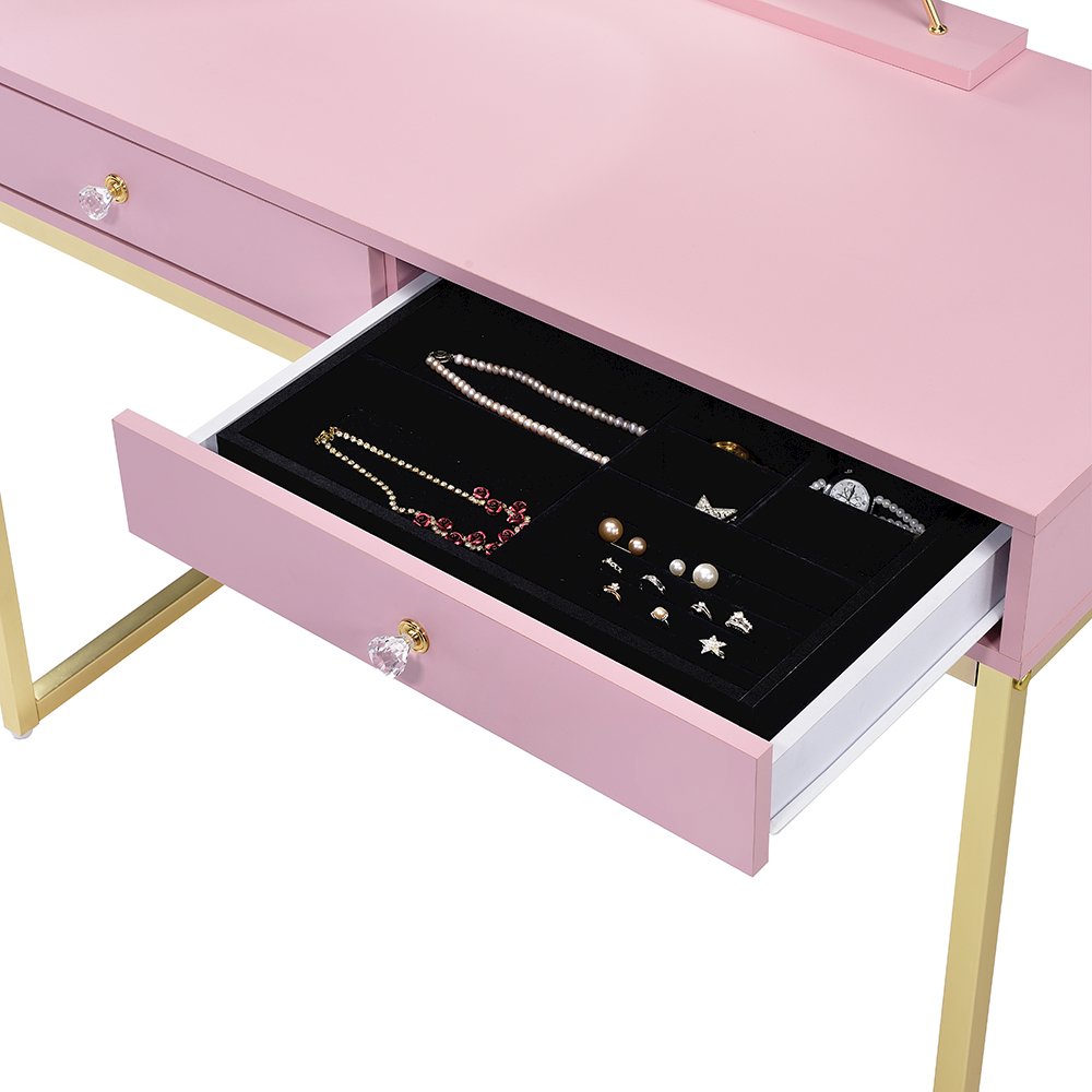 Coleen Vanity Desk w/Mirror & Jewelry Tray Pink & Gold. Picture 5