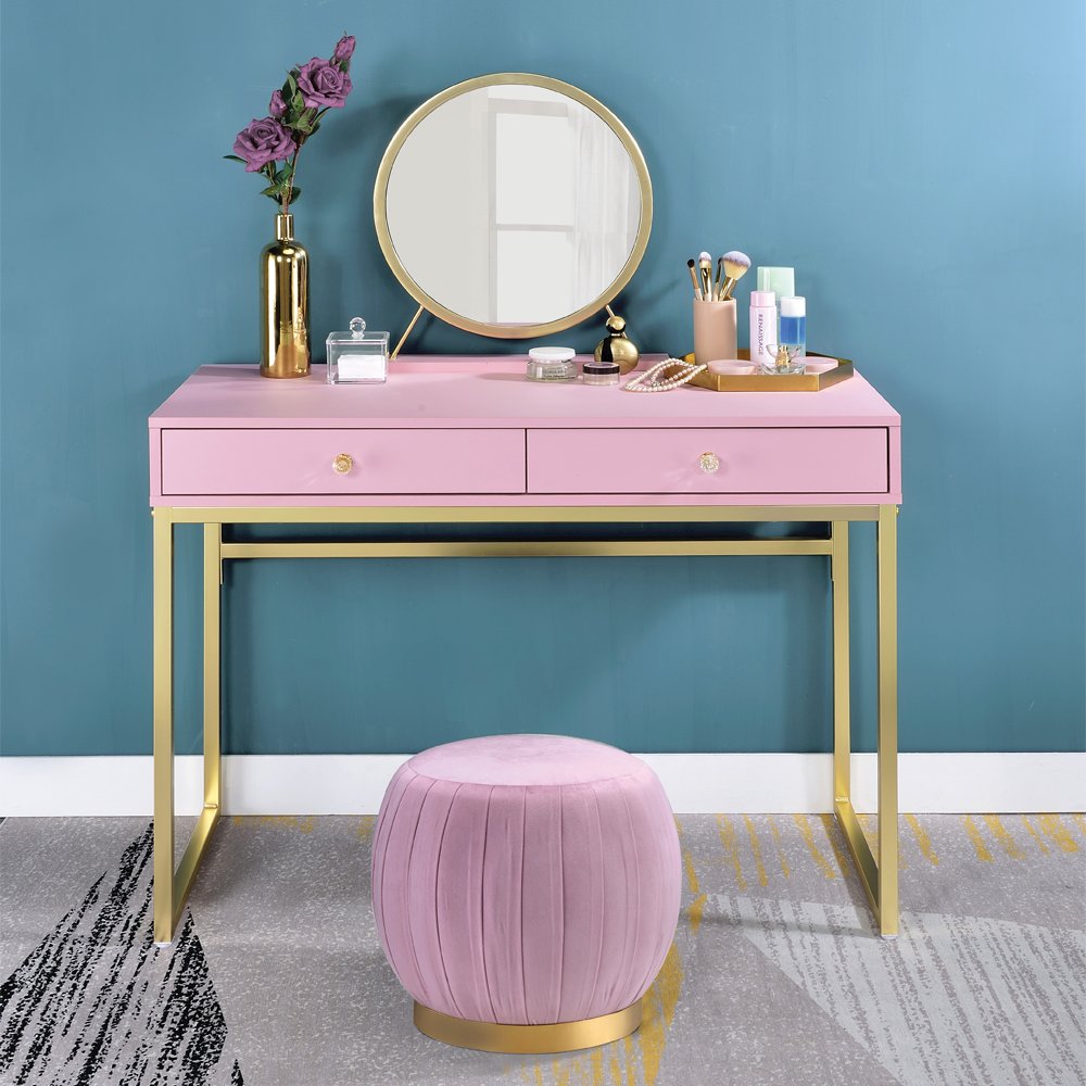 Coleen Vanity Desk w/Mirror & Jewelry Tray Pink & Gold. Picture 6