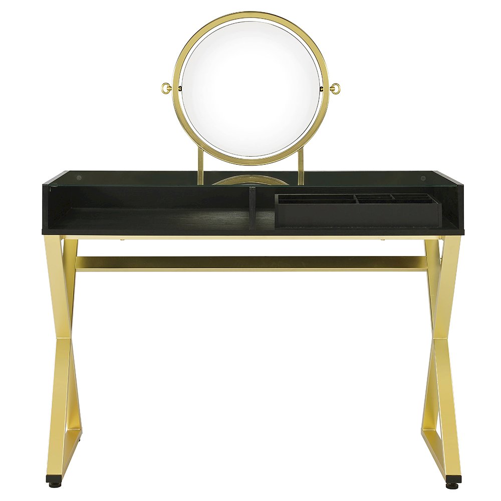 Coleen Vanity Desk w/Mirror & Jewelry Tray Black & Gold. Picture 3