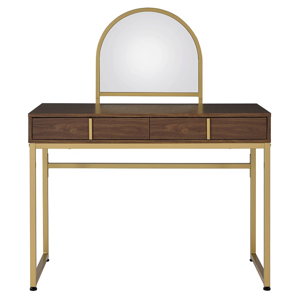 Coleen Vanity Desk w/Mirror & Jewelry Tray Walnut & Gold. Picture 3