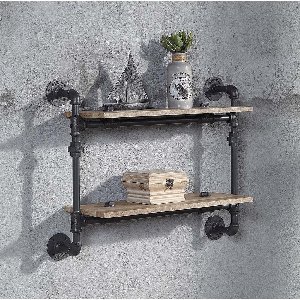 Brantley Wall Rack w/2 Shelves Oak & Sandy Black. Picture 1