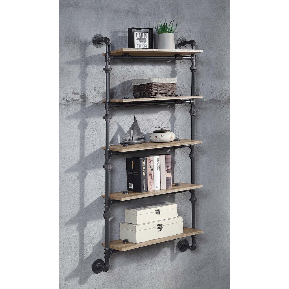 Brantley Wall Rack w/5 Shelves Oak & Sandy Black. Picture 1