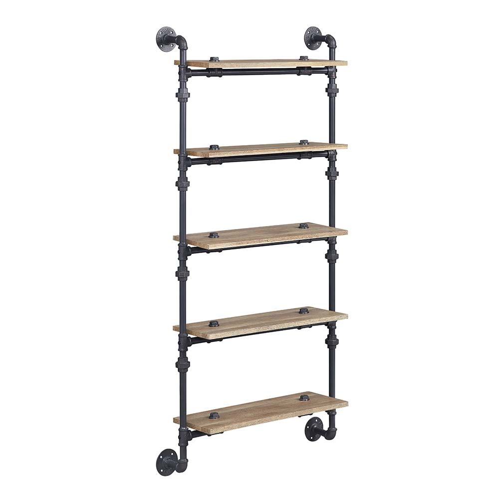 Brantley Wall Rack w/5 Shelves Oak & Sandy Black. Picture 2