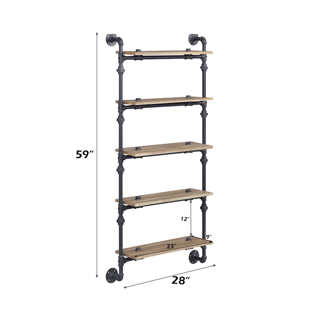 Brantley Wall Rack w/5 Shelves Oak & Sandy Black. Picture 6