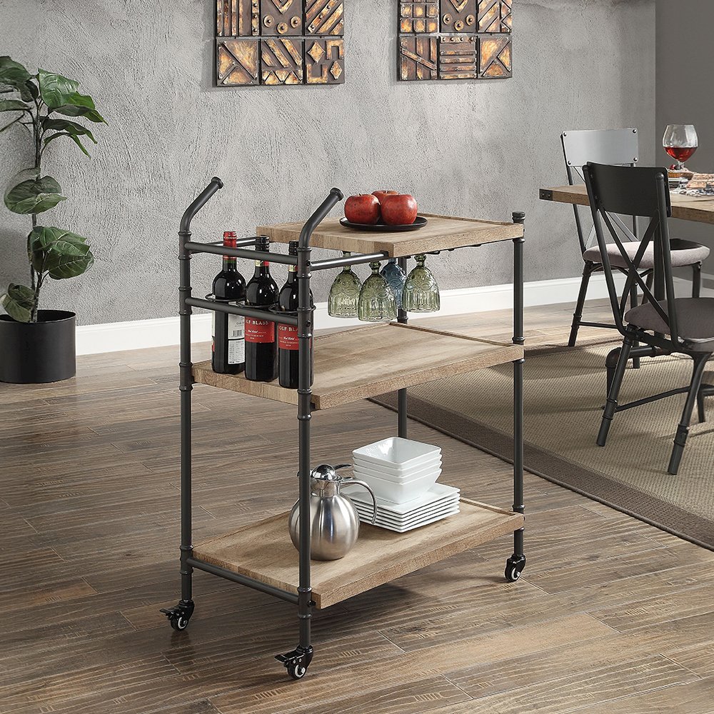 Brantley Serving Cart Oak & Sandy Black. Picture 7
