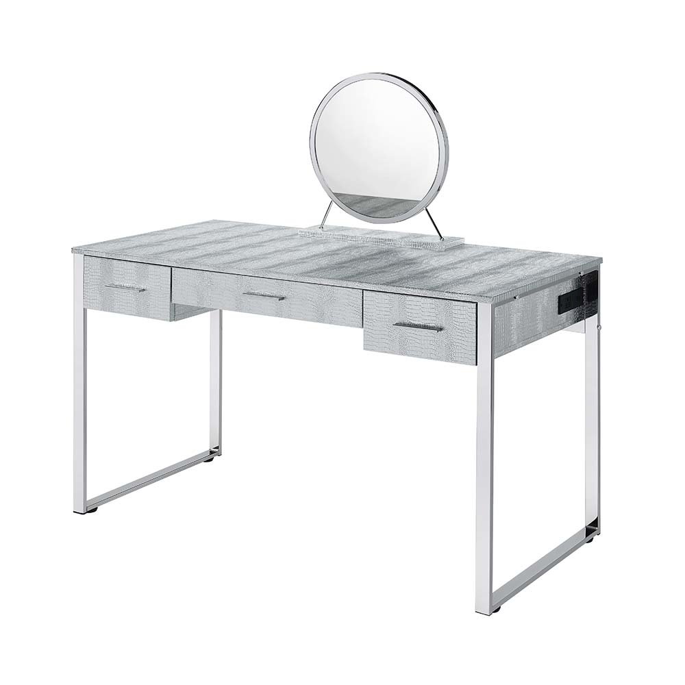 Myles Vanity Set w/USB Port Antique White & Chrome. Picture 2