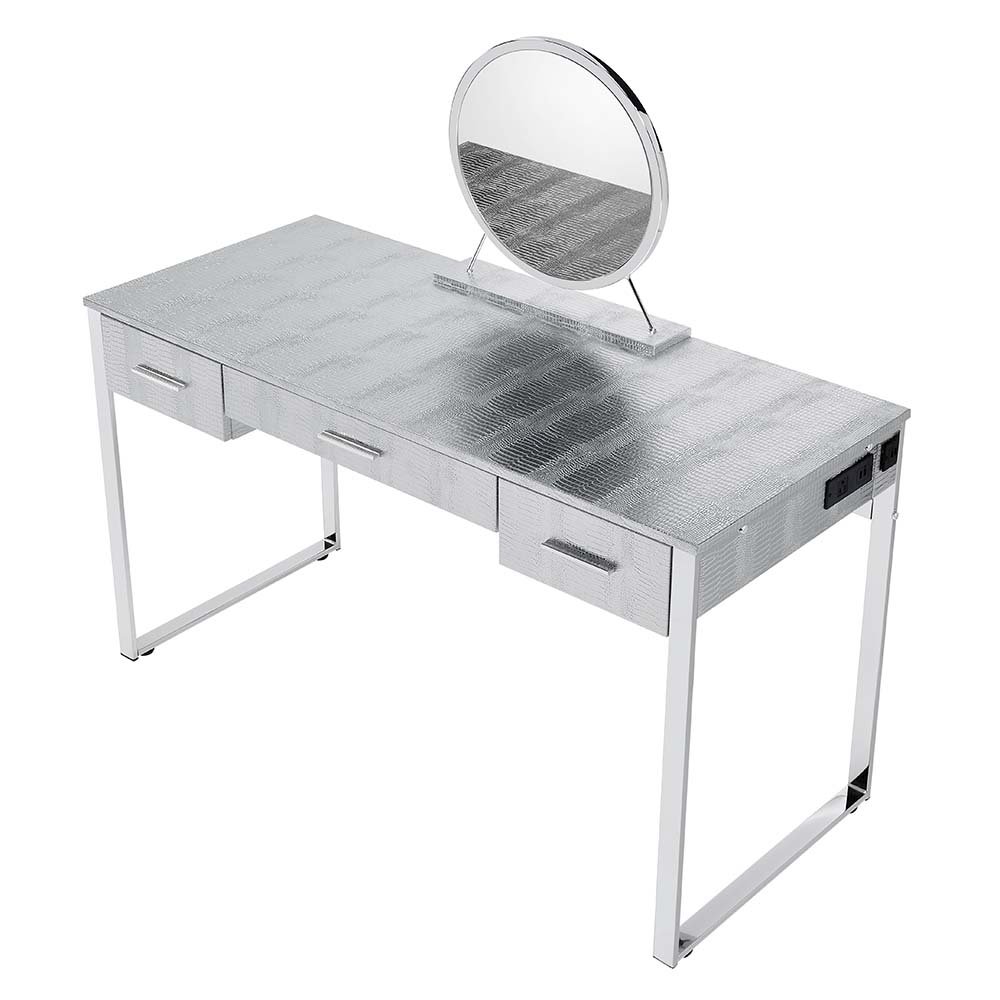 Myles Vanity Set w/USB Port Antique White & Chrome. Picture 4