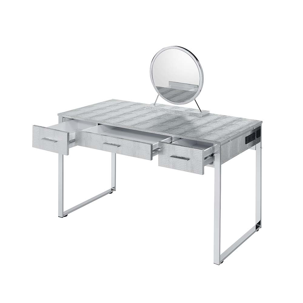 Myles Vanity Set w/USB Port Antique White & Chrome. Picture 5