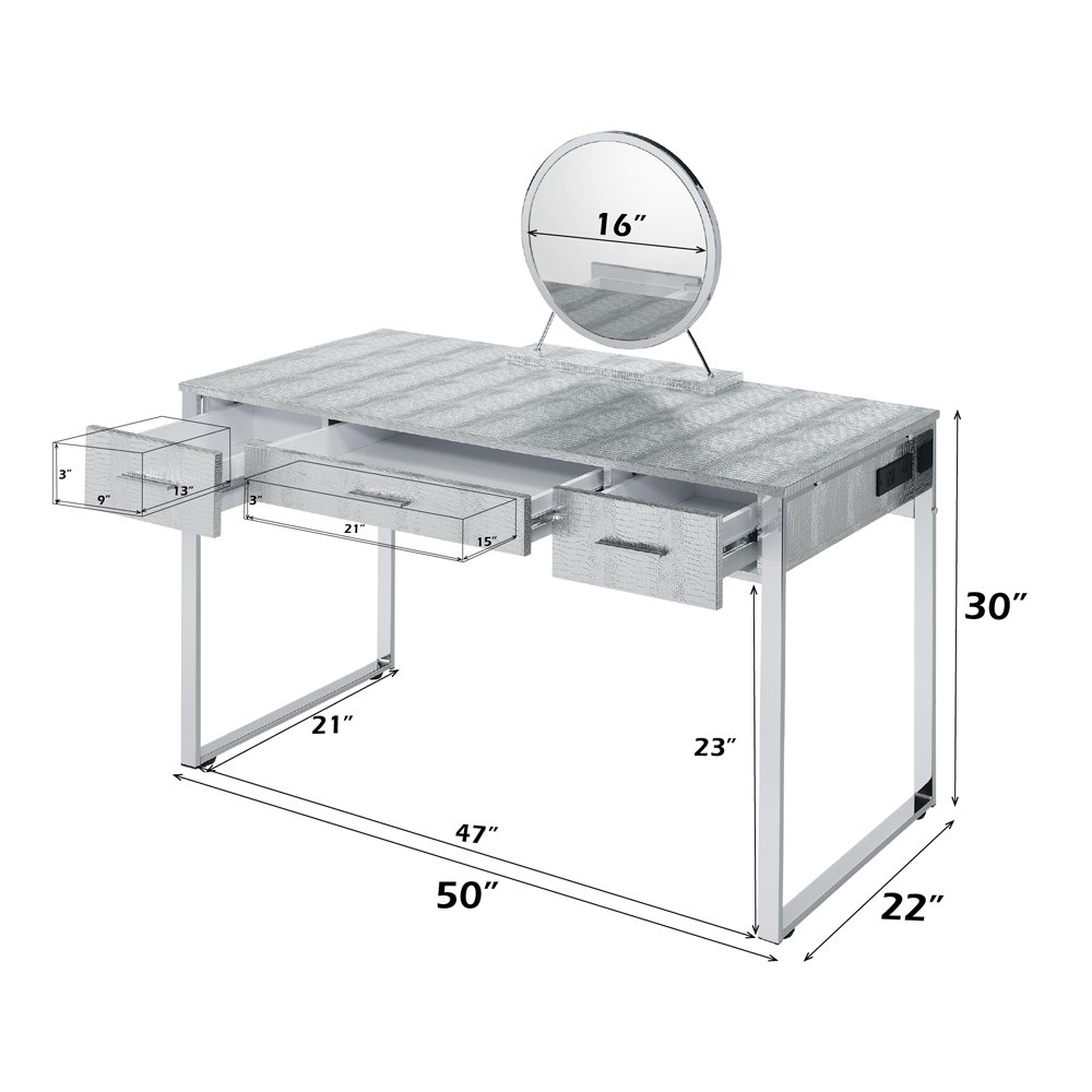 Myles Vanity Set w/USB Port Antique White & Chrome. Picture 7