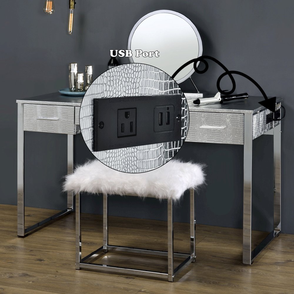 Myles Vanity Set w/USB Port Antique White & Chrome. Picture 8