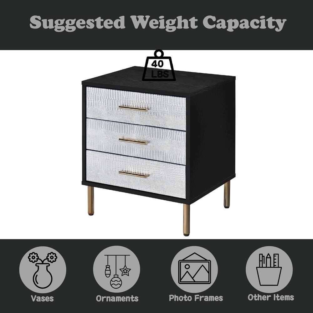 Myles Nightstand Black, Silver & Gold. Picture 7