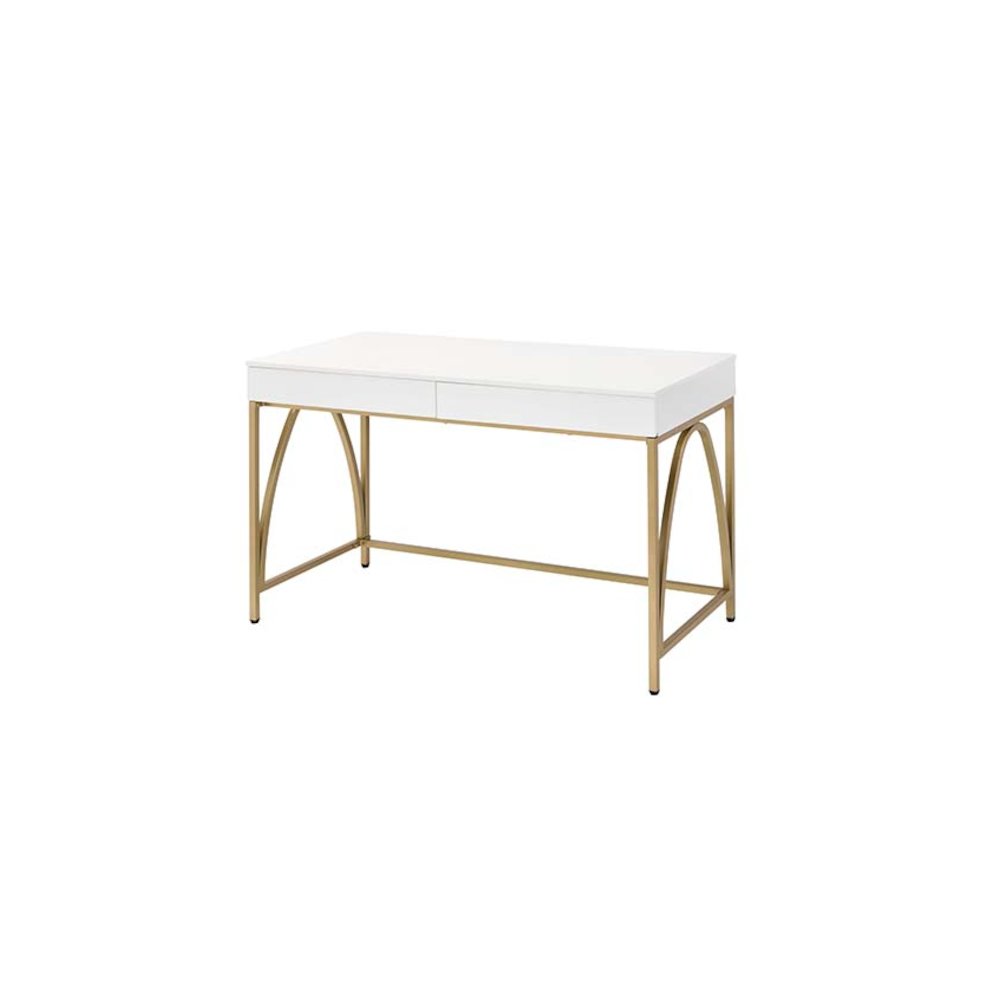 Lightmane Vanity Desk(Same 92660) White High Gloss & Gold. Picture 2