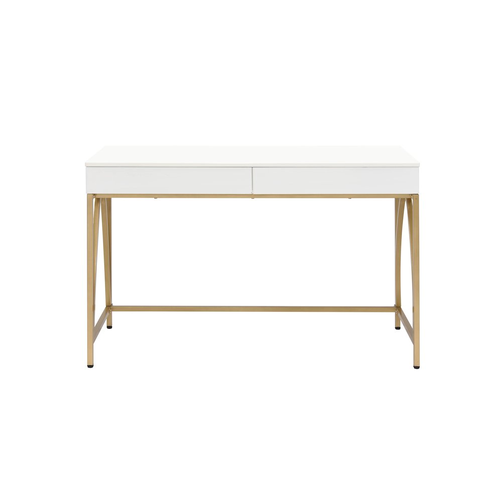 Lightmane Vanity Desk(Same 92660) White High Gloss & Gold. Picture 3