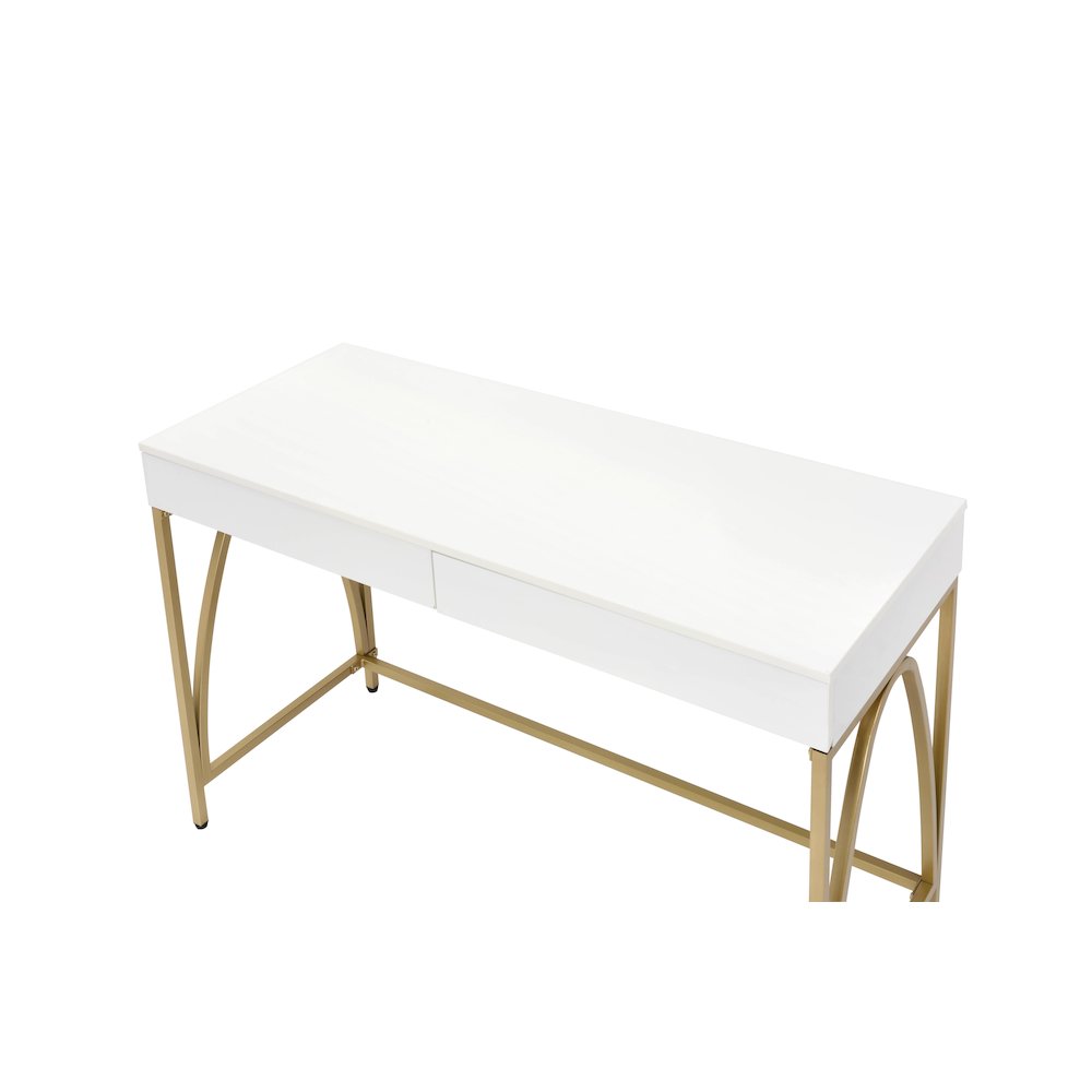 Lightmane Vanity Desk(Same 92660) White High Gloss & Gold. Picture 4