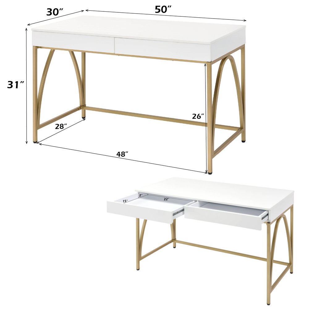 Lightmane Vanity Desk(Same 92660) White High Gloss & Gold. Picture 7