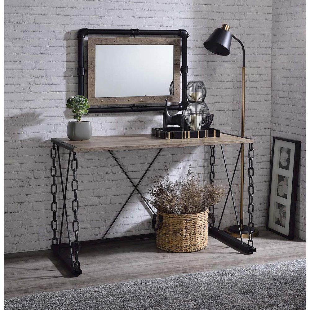 Jodie Console Table(Same 92248) Rustic Oak & Antique Black. Picture 1