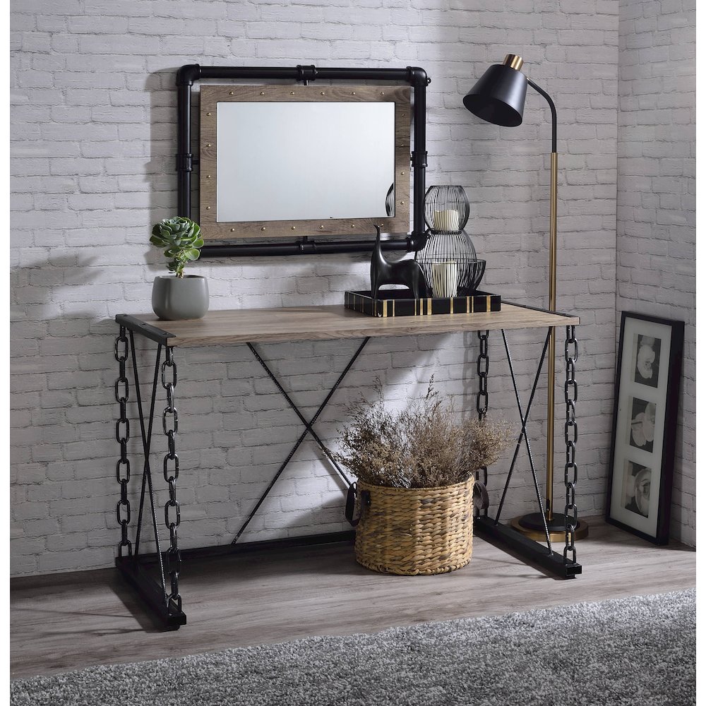 Jodie Console Table(Same 92248) Rustic Oak & Antique Black. Picture 6