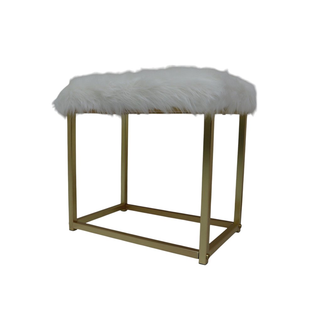 Adao Vanity Mirror & Stool Faux Fur, Mirror, Black & Brass. Picture 3