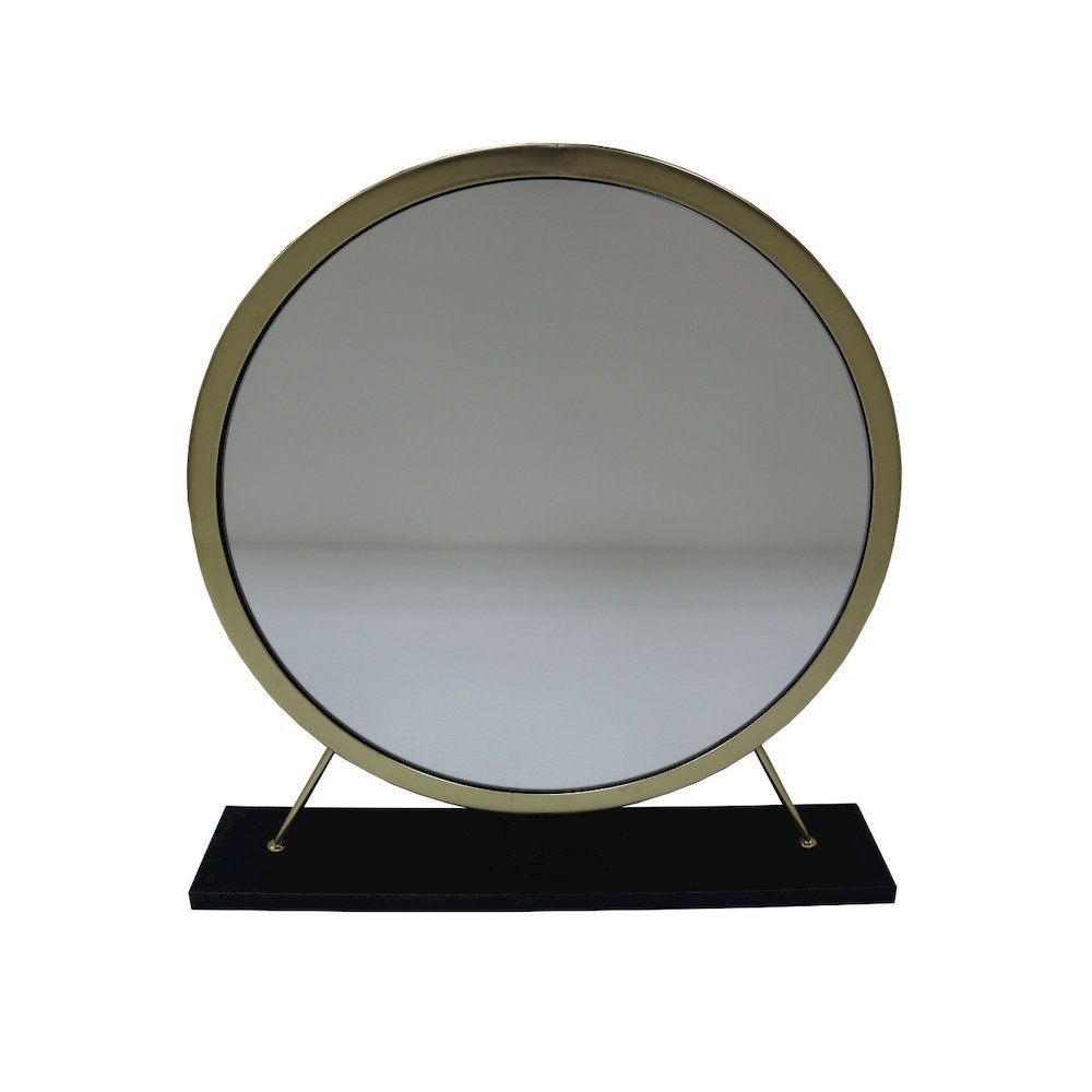 Adao Vanity Mirror & Stool Faux Fur, Mirror, Black & Brass. Picture 6