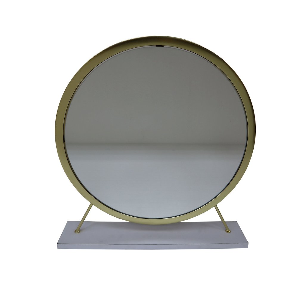Adao Vanity Mirror & Stool Faux Fur, Mirror, White & Brass. Picture 1